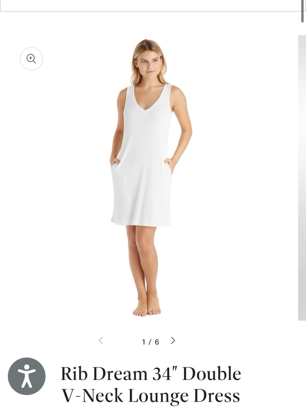 Double V-Neck Rib Lounge Dress - White